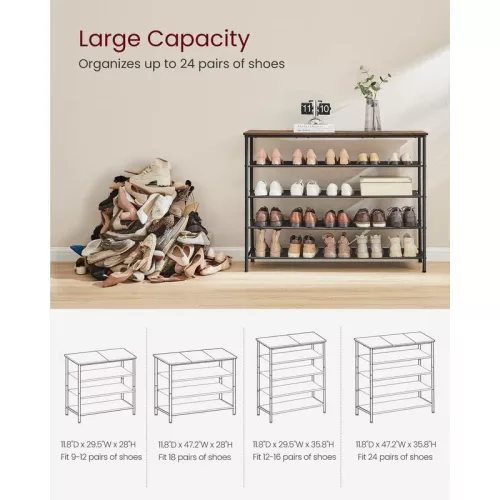 VASAGLE LBS136B01 5 szintes keskeny cipőtartó szekrény előszobába, 4 textilpolccal