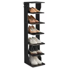   Cipőtároló polc, keskeny, 6 szintes, kis helyre, fekete 60x24x180cm