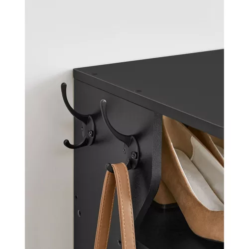 Cipőtároló polc, keskeny, 6 szintes, kis helyre, fekete 60x24x180cm