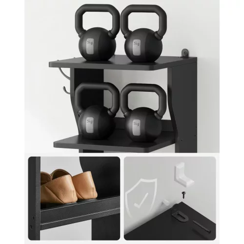 Cipőtároló polc, keskeny, 6 szintes, kis helyre, fekete 60x24x180cm