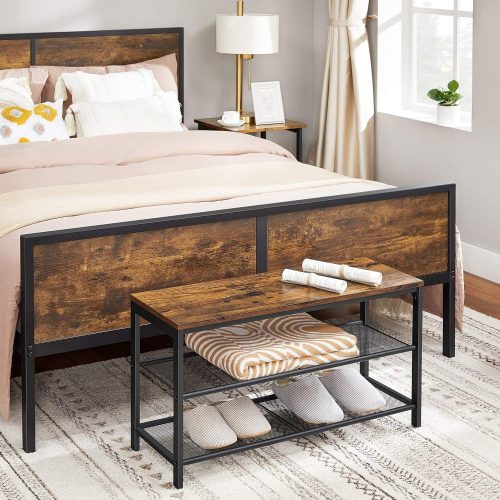 VASAGLE Cipőpad székkel, Cipőtartó 2 hálós polccal, Cipőtároló szervező a