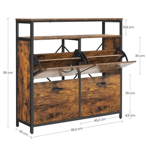 VASAGLE LBS803B01 Cipős szekrény 4 ajtóval, cipőtartóval, cipőtartóval a folyosón