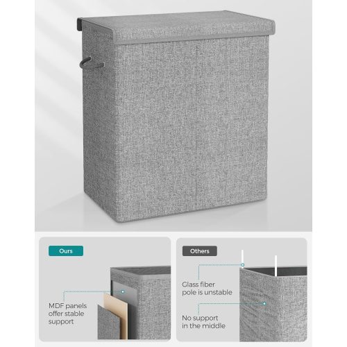 SONGMICS 142L Moshatókosár, Linenette Szövet Mosókosár, Osztott Ruhakosár Mágneses