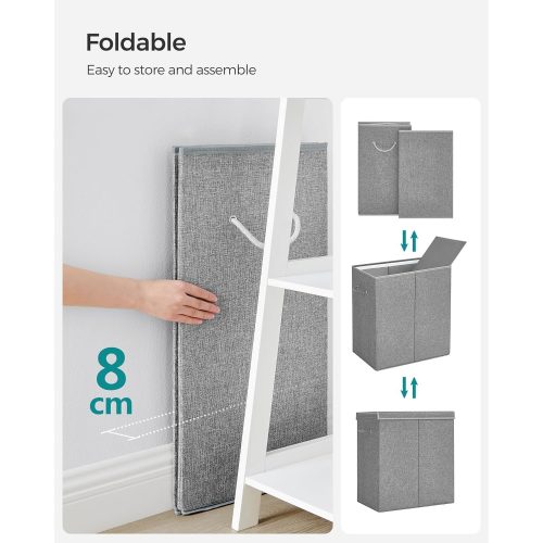 SONGMICS 142L Moshatókosár, Linenette Szövet Mosókosár, Osztott Ruhakosár Mágneses