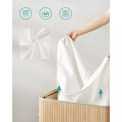 Bambusz szennyestartó fedéllel, kivehető mosható zsákkal, 100L, natúr bézs