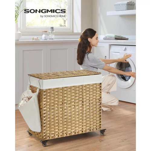 SONGMICS Mosható kosár, kézzel szőtt mosókosár, 140L rattan stílusú mosókosár 3