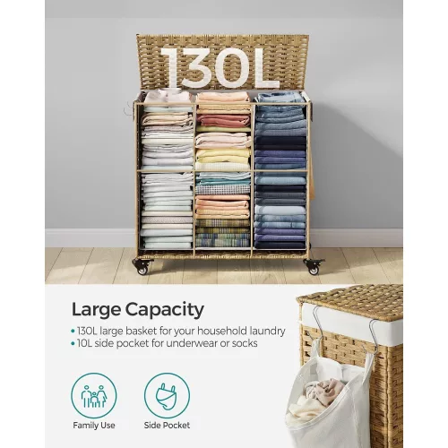SONGMICS Mosható kosár, kézzel szőtt mosókosár, 140L rattan stílusú mosókosár 3