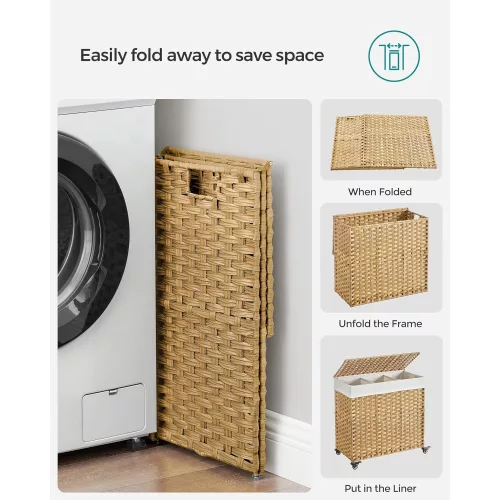 SONGMICS Mosható kosár, kézzel szőtt mosókosár, 140L rattan stílusú mosókosár 3