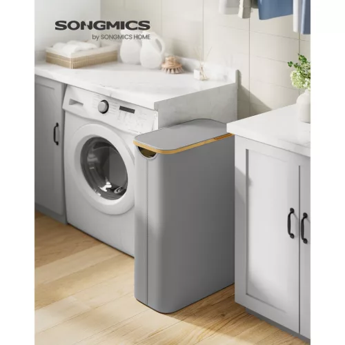 Keskeny szennyeskosár fedéllel, 65L, kivehető hálós bélés, összecsukható