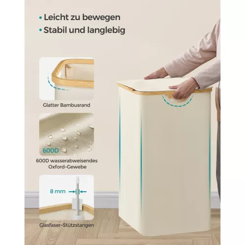 SONGMICS szennyestartó fedéllel, 3 rekeszes nagy szennyestartó, 52,8 gallon (150L),