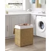 SONGMICS Kézzel szőtt mosókosár, 90L szintetikus rattan ruhakosár fedéllel és
