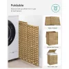 SONGMICS Kézzel szőtt mosókosár, 90L szintetikus rattan ruhakosár fedéllel és