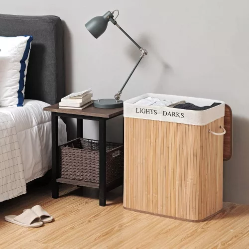 SONGMICS 100L (62,5 x 52 x 32 cm) mosható kosár bambuszból, összecsukható mosókosár