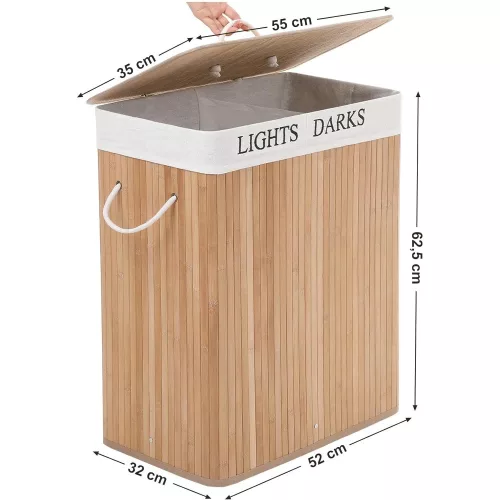 SONGMICS 100L (62,5 x 52 x 32 cm) mosható kosár bambuszból, összecsukható mosókosár