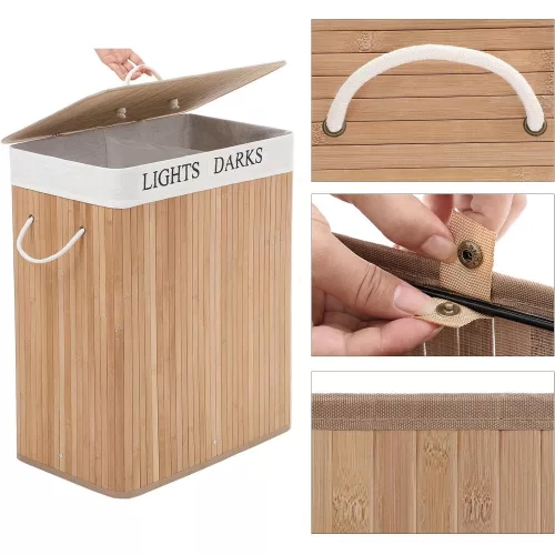 SONGMICS 100L (62,5 x 52 x 32 cm) mosható kosár bambuszból, összecsukható mosókosár
