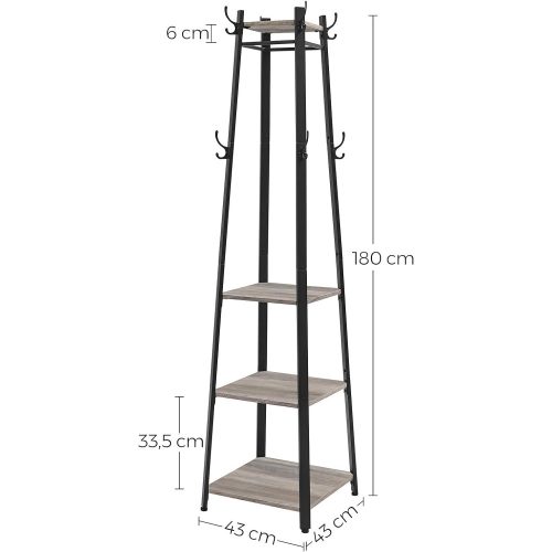 VASAGLE Ruhatartó, Ruhaszárító 3 polccal, Létrás polc akasztókkal sálakhoz,