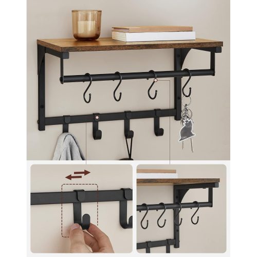 VASAGLE Falra szerelhető fogas, falipolc 8 eltávolítható akasszal, falra szerelhető akasztós