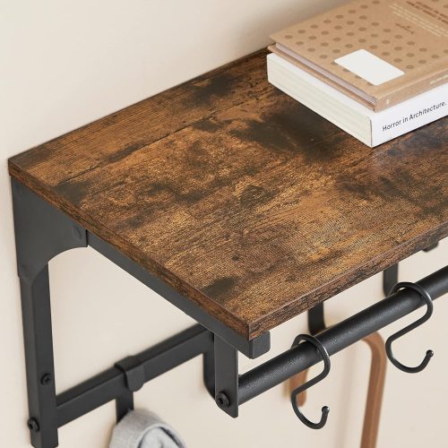 VASAGLE Falra szerelhető fogas, falipolc 8 eltávolítható akasszal, falra szerelhető akasztós