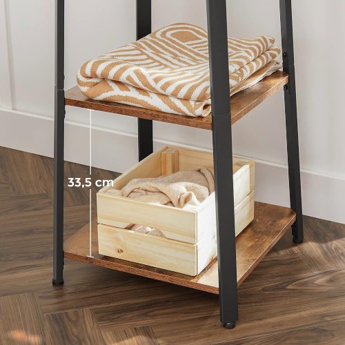 VASAGLE Kabátakasztó, Kabátállvány 3 polccal, Létrás polc akasztókkal sálakhoz,