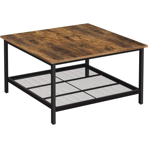 VASAGLE Kávézóasztal, négyzet alakú koktél asztal tágas asztallappal, erős acél