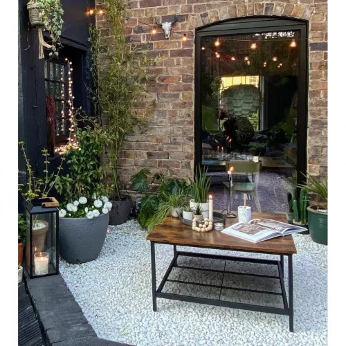 VASAGLE Kávézóasztal, négyzet alakú koktél asztal tágas asztallappal, erős acél