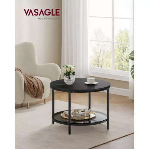 VASAGLE Dohányzóasztal, Nappali Asztal, Kanapé Koktél Asztal Műmárvány Kerek,