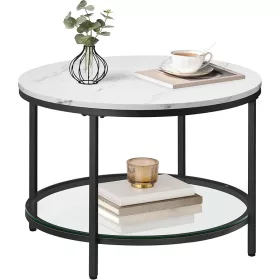   Dohányzóasztal üveglappal, nagy tárolóhellyel, modern stílus, márvány fehér és fekete