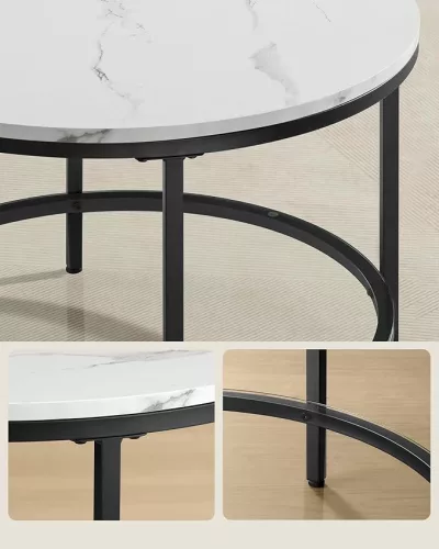 Dohányzóasztal üveglappal, nagy tárolóhellyel, modern stílus, márvány fehér és fekete