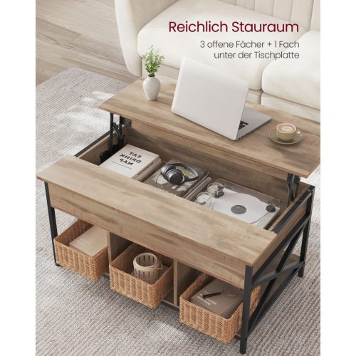 VASAGLE Dohányzóasztal, Magasságában Állítható Nappali Asztal, Dohányzóasztal,