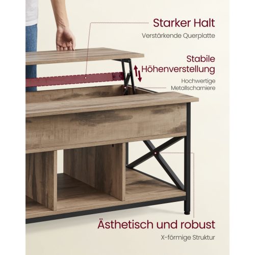 VASAGLE Dohányzóasztal, Magasságában Állítható Nappali Asztal, Dohányzóasztal,