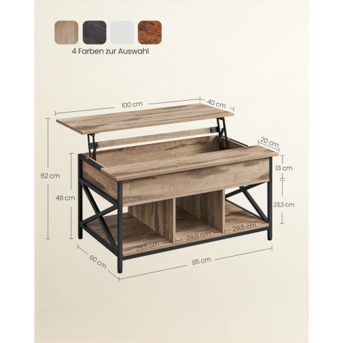 VASAGLE Dohányzóasztal, Magasságában Állítható Nappali Asztal, Dohányzóasztal,