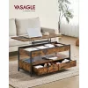 VASAGLE Emelhető Tetős Dohányzóasztal, Nappali Asztal, Tároló Fiókokkal, Rejtett