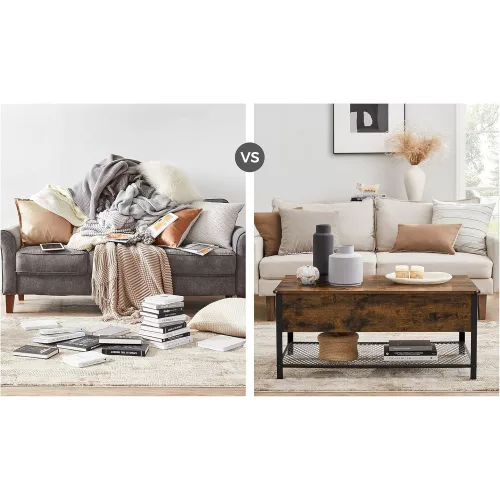 VASAGLE Kávézóasztal, Nappali asztal fordítható fedéllel, Rejtett tároló rekesz