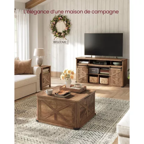 VASAGLE vidéki stílusú dohányzóasztal tárolóval, négyzet alakú dohányzóasztal nappaliba,