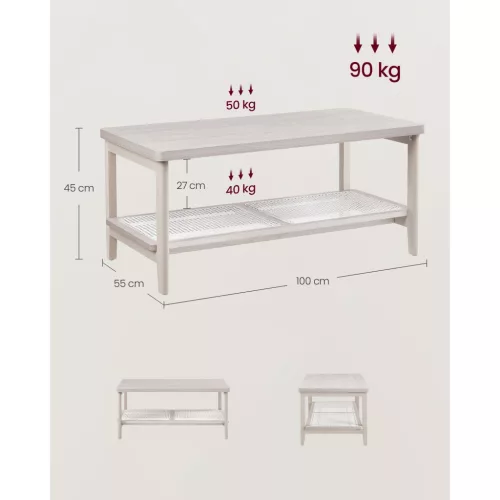 VASAGLE LCT240K66 2 szintes nappali asztal tárolóhellyel, PVC rattan polccal,