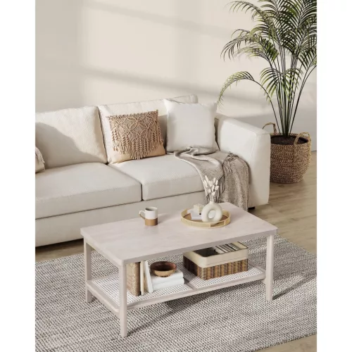 VASAGLE LCT240K66 2 szintes nappali asztal tárolóhellyel, PVC rattan polccal,