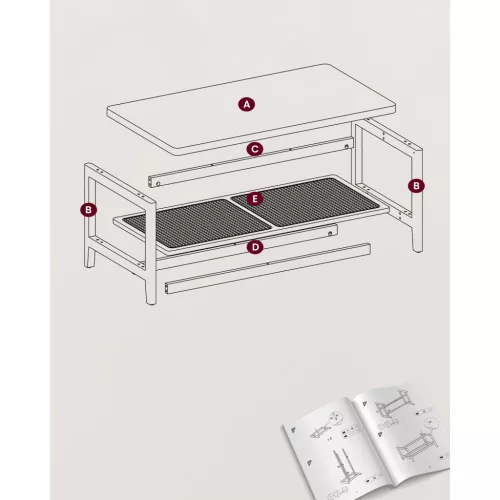VASAGLE LCT240K66 2 szintes nappali asztal tárolóhellyel, PVC rattan polccal,