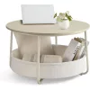 Kerek dohányzóasztal tárolóhellyel, modern fémkerettel, bézs