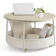 Kerek dohányzóasztal tárolóhellyel, modern fémkerettel, bézs