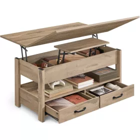   Dohányzóasztal, emelhető asztallappal, 2 fiókkal, világos barna
