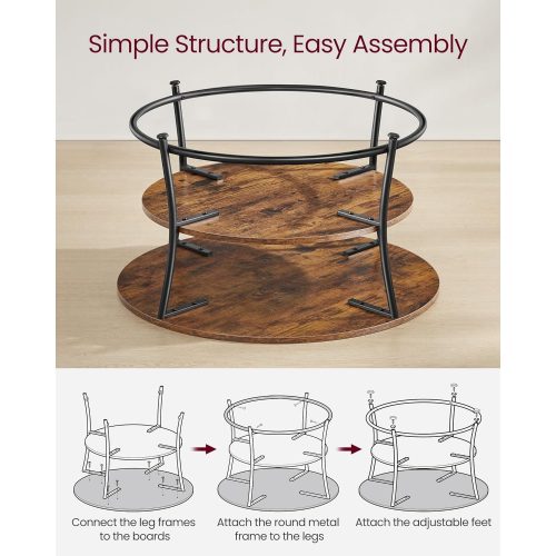 VASAGLE Kávéasztal, Kerek koktél asztal polccal, Teázó asztal, Könnyű