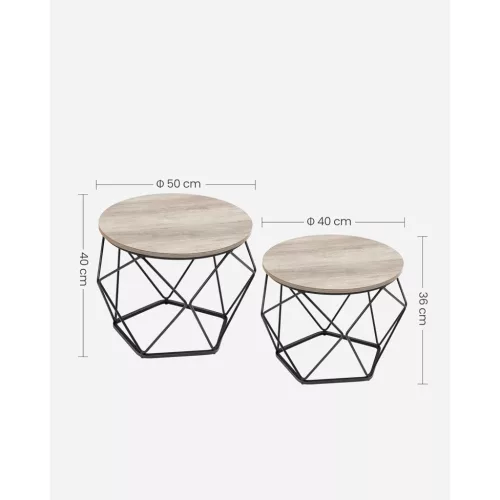 VASAGLE Kerek Dohányzóasztal, 2 darabos szett, Nappali Asztal, Oldalasztal, Vintage