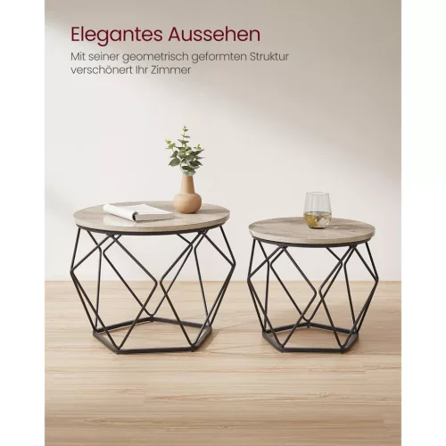 VASAGLE Kerek Dohányzóasztal, 2 darabos szett, Nappali Asztal, Oldalasztal, Vintage