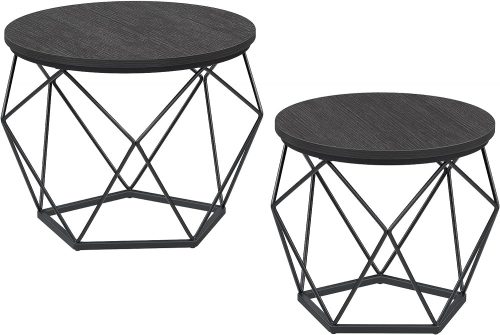 VASAGLE Kerek kávéasztalok, 2 darab mellék asztal, modern stílus, levehető asztallap, acél