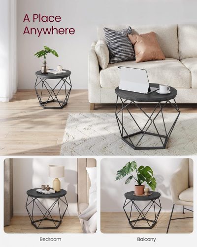 VASAGLE Kerek kávéasztalok, 2 darab mellék asztal, modern stílus, levehető asztallap, acél