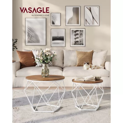 VASAGLE Kerek Dohányzóasztalok, 2 db-os Kisasztal Készlet, Modern Stílus, Levehető