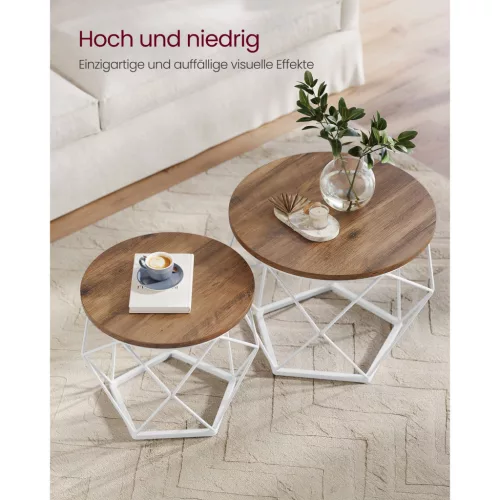 VASAGLE Kerek Dohányzóasztalok, 2 db-os Kisasztal Készlet, Modern Stílus, Levehető