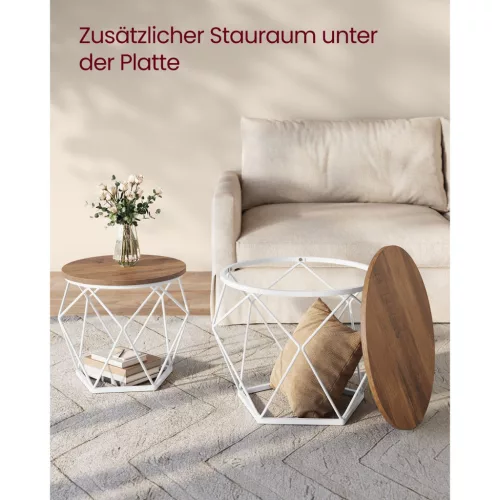 VASAGLE Kerek Dohányzóasztalok, 2 db-os Kisasztal Készlet, Modern Stílus, Levehető