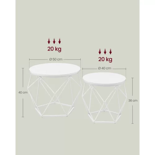 VASAGLE Kerek Dohányzóasztalok, 2 Darabos Oldalasztal Készlet, Modern Stílus,