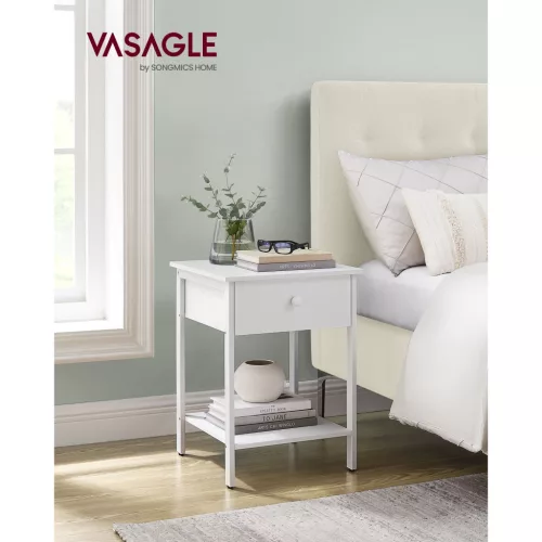 VASAGLE Éjjeliszekrény, Oldalsó Asztal Fiókkal és Polccal, Éjjeliszekrény,